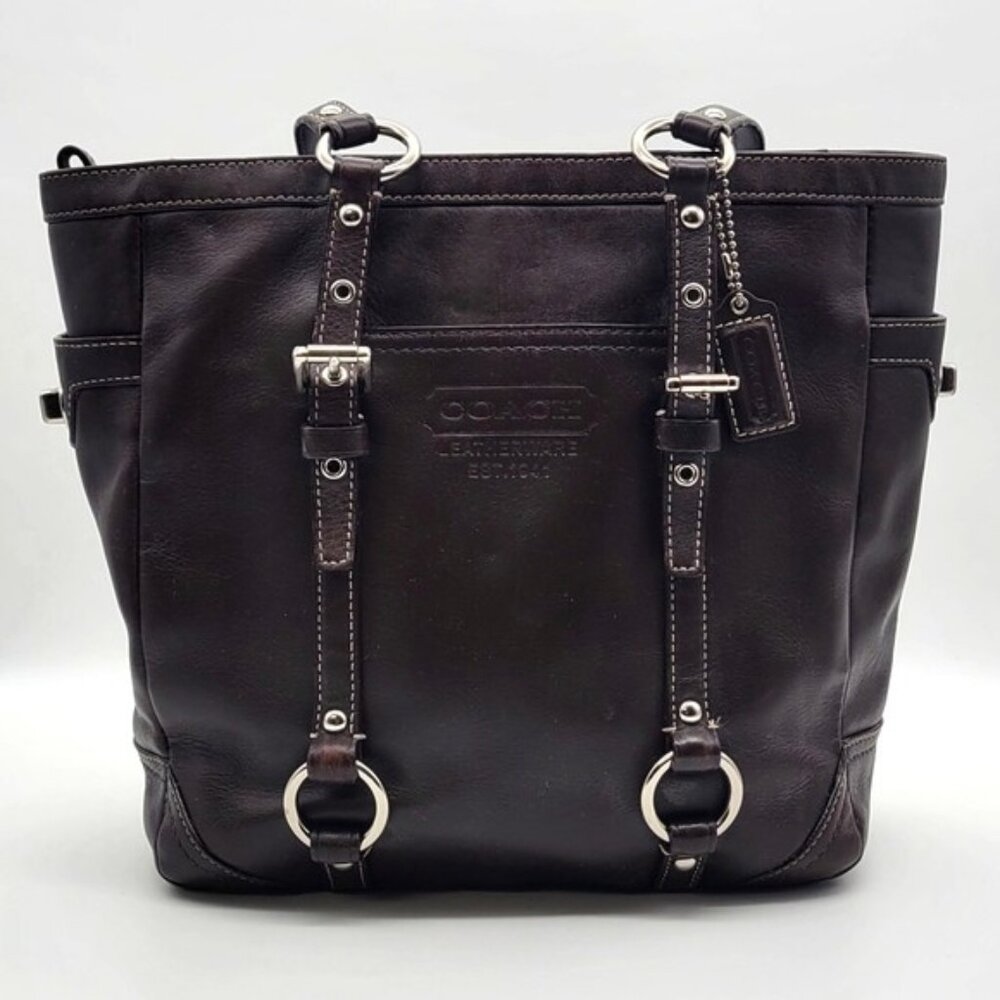 Euc Vintage Coach Gallery Y2K Black Leather Shoulder Bag Tote Purse c